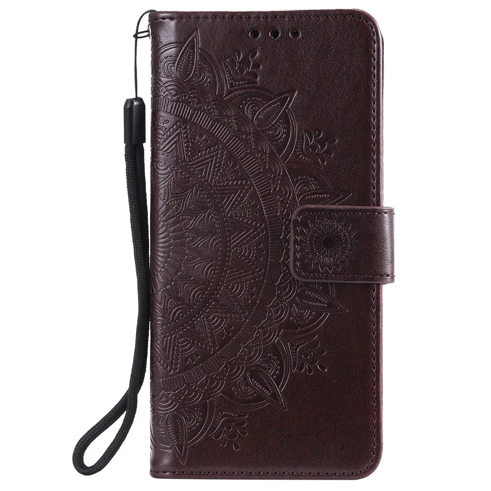Imprint Flower Leather Cool Wallet Case for Samsung Galaxy A31 - Brown - 2