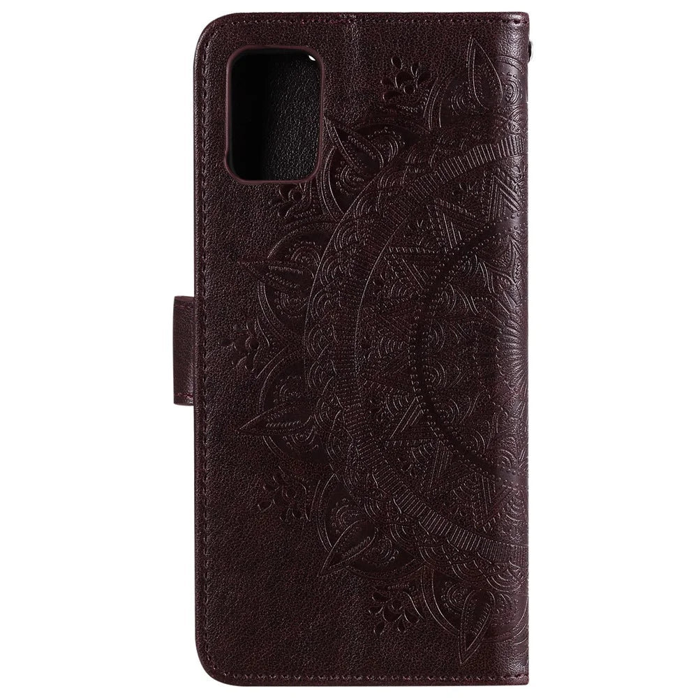 Imprint Flower Leather Cool Wallet Case for Samsung Galaxy A31 - Brown - 3