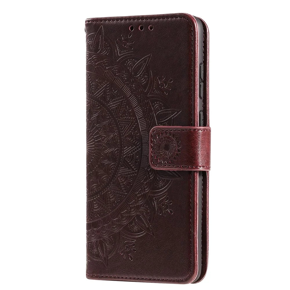 Imprint Flower Leather Cool Wallet Case for Samsung Galaxy A31 - Brown - 4