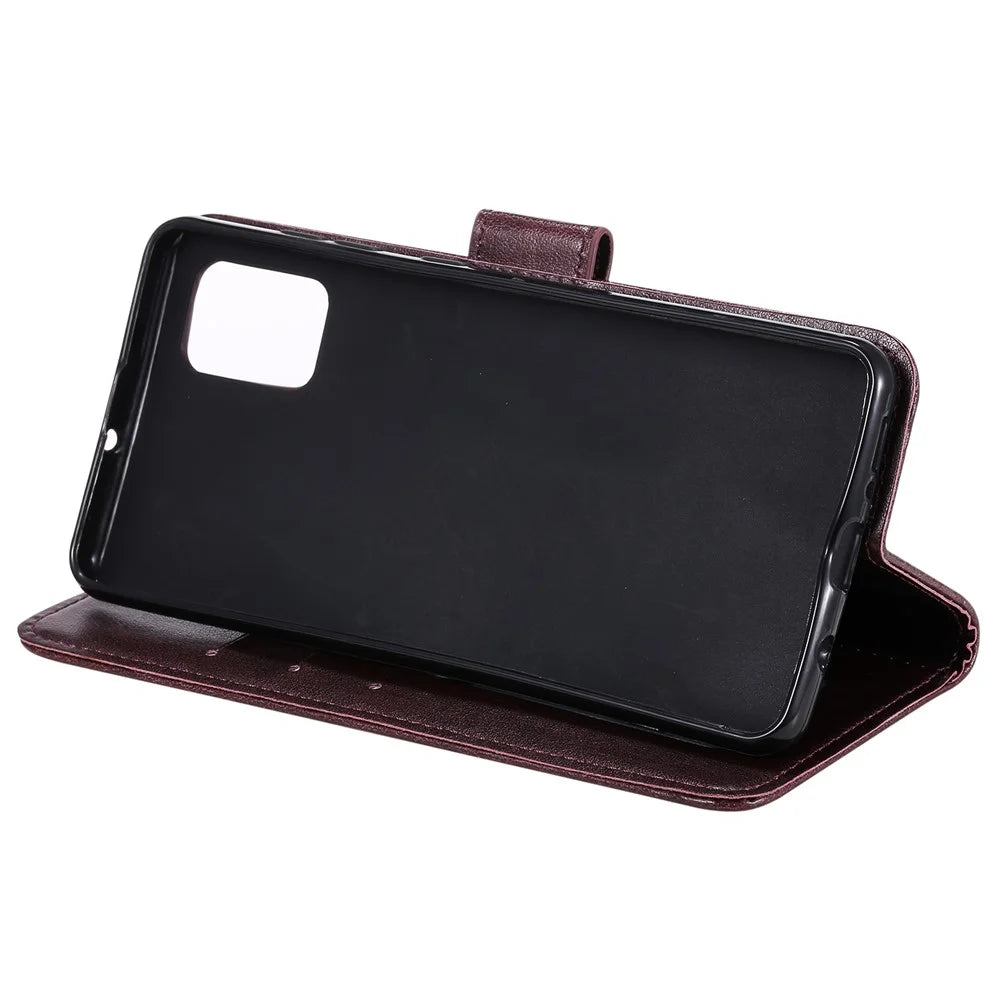Imprint Flower Leather Cool Wallet Case for Samsung Galaxy A31 - Brown - 7
