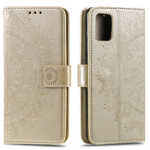 Imprint Flower Leather with Wallet Phone Casing for Samsung Galaxy A51 5G SM-A516 - Gold - 1