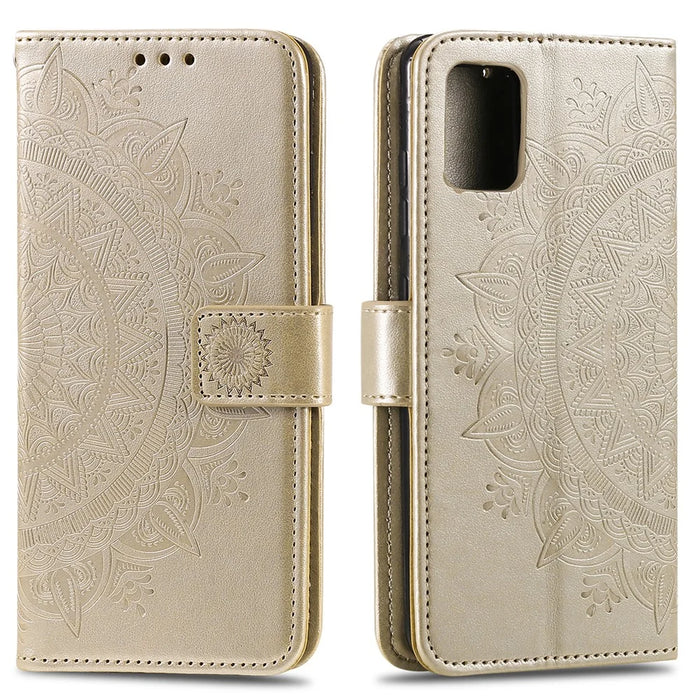 Imprint Flower Leather with Wallet Phone Casing for Samsung Galaxy A51 5G SM-A516 - Gold - 1