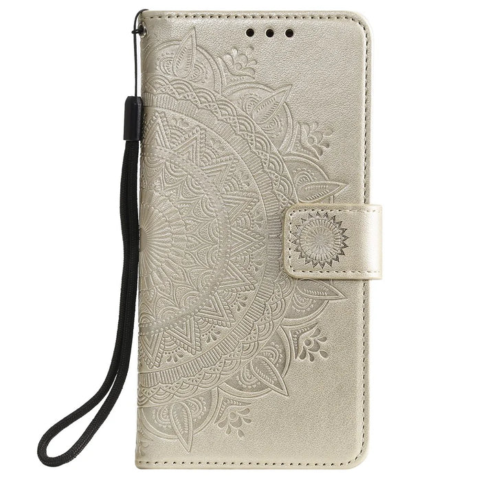 Imprint Flower Leather with Wallet Phone Casing for Samsung Galaxy A51 5G SM-A516 - Gold - 2