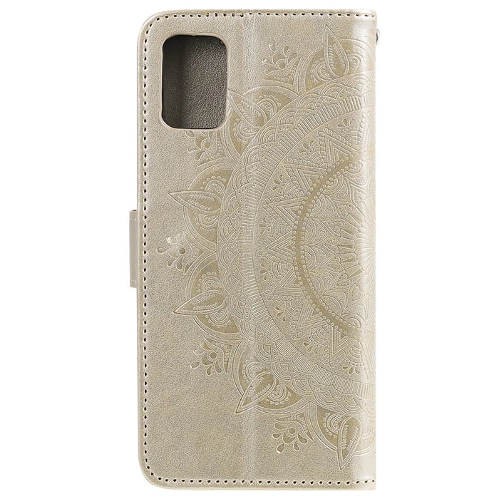 Imprint Flower Leather with Wallet Phone Casing for Samsung Galaxy A51 5G SM-A516 - Gold - 3