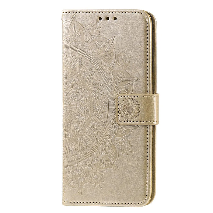 Imprint Flower Leather with Wallet Phone Casing for Samsung Galaxy A51 5G SM-A516 - Gold - 4