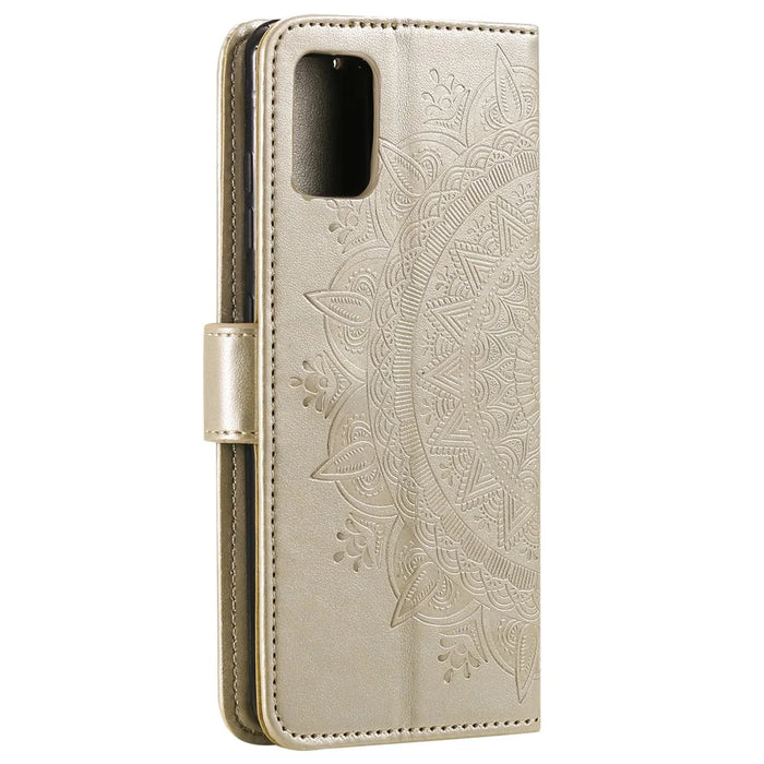 Imprint Flower Leather with Wallet Phone Casing for Samsung Galaxy A51 5G SM-A516 - Gold - 5