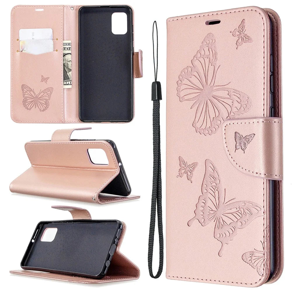 Imprint Butterfly Leather Wallet Phone Case for Samsung Galaxy A31 - Rose Gold - 1
