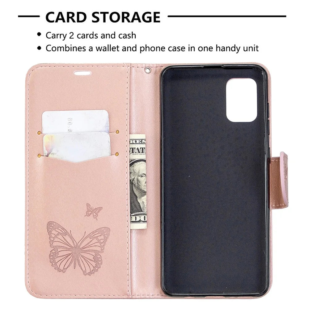 Imprint Butterfly Leather Wallet Phone Case for Samsung Galaxy A31 - Rose Gold - 3