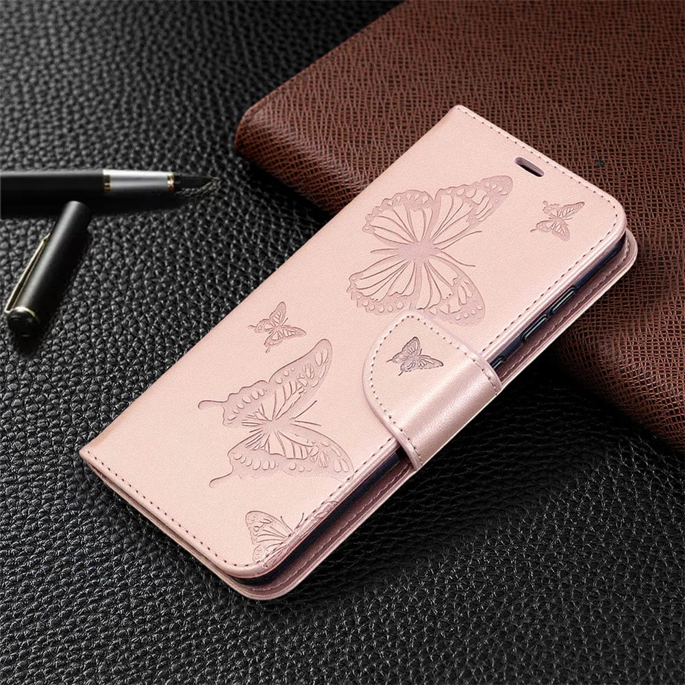 Imprint Butterfly Leather Wallet Phone Case for Samsung Galaxy A31 - Rose Gold - 4