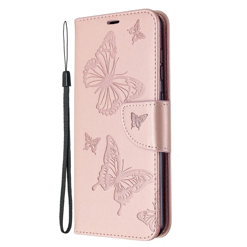 Imprint Butterfly Leather Wallet Phone Case for Samsung Galaxy A31 - Rose Gold - 6