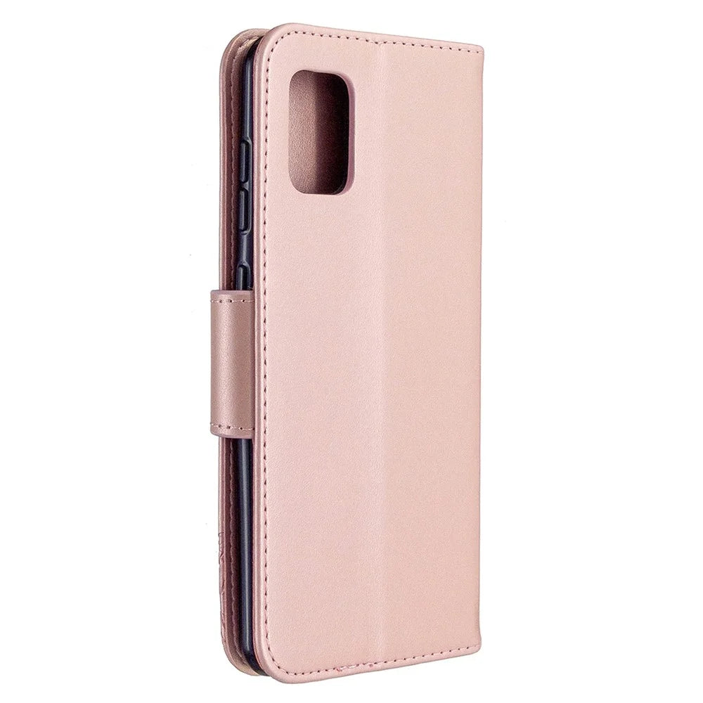 Imprint Butterfly Leather Wallet Phone Case for Samsung Galaxy A31 - Rose Gold - 7