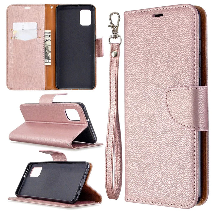Litchi Surface with Wallet Leather Stand Case for Samsung Galaxy A31 - Rose Gold - 1