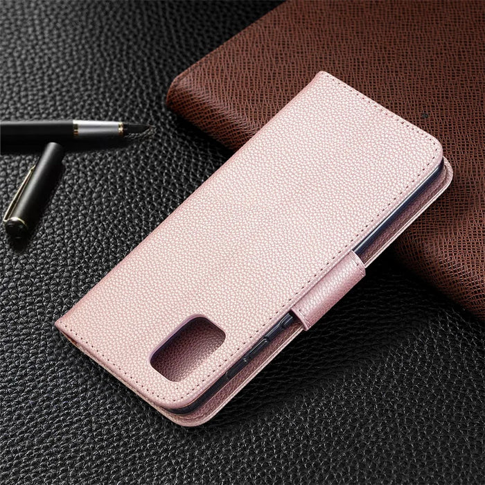 Litchi Surface with Wallet Leather Stand Case for Samsung Galaxy A31 - Rose Gold - 5