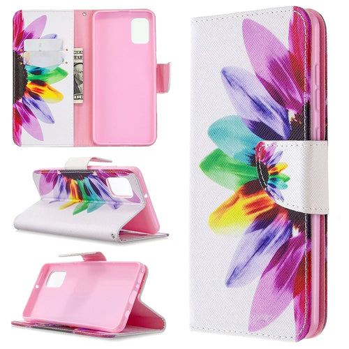 Pattern Printing Leather Wallet Protective Case for Samsung Galaxy A31 - Colorful Petal - 1