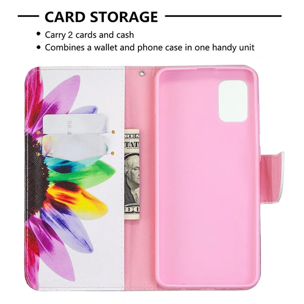 Pattern Printing Leather Wallet Protective Case for Samsung Galaxy A31 - Colorful Petal - 3
