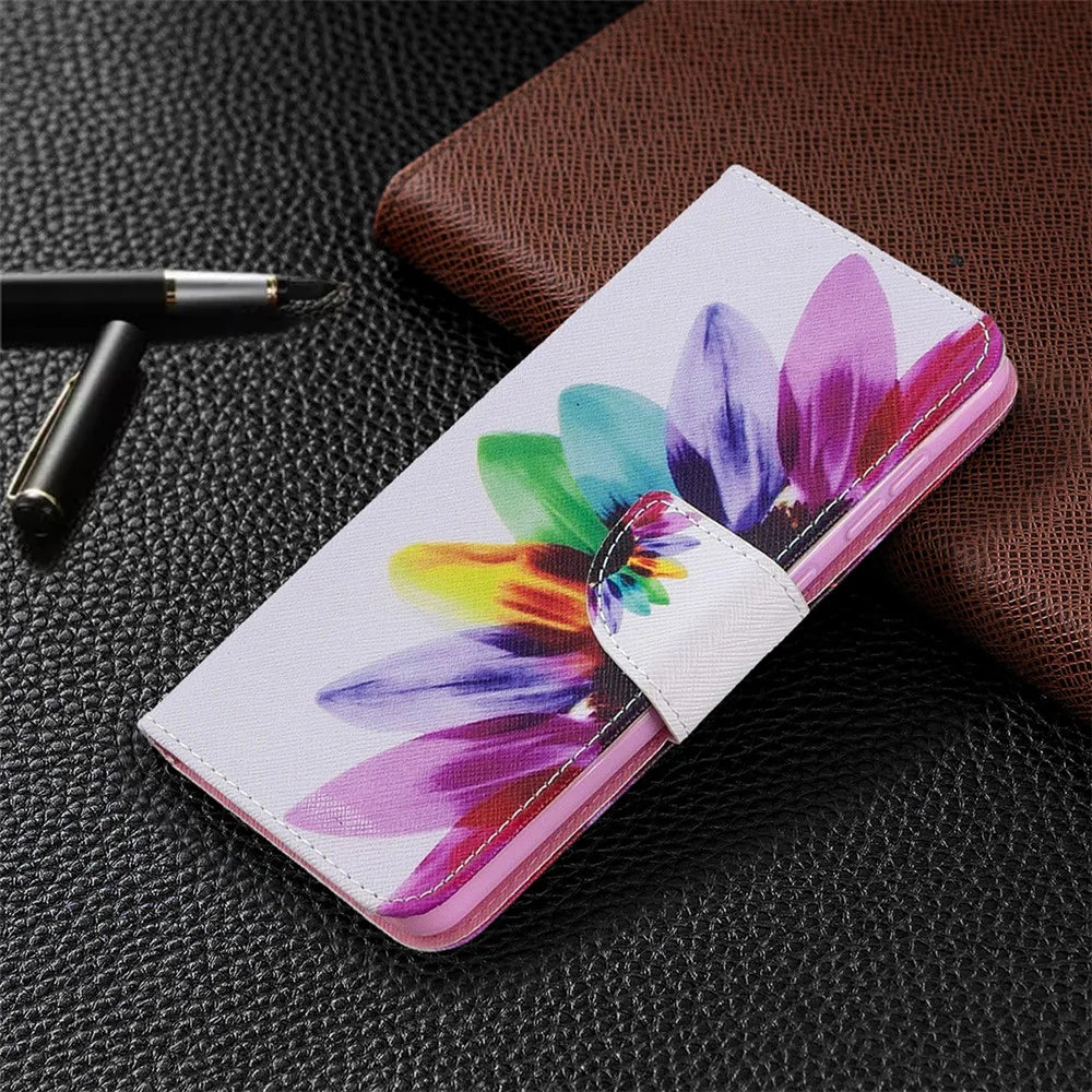 Pattern Printing Leather Wallet Protective Case for Samsung Galaxy A31 - Colorful Petal - 4