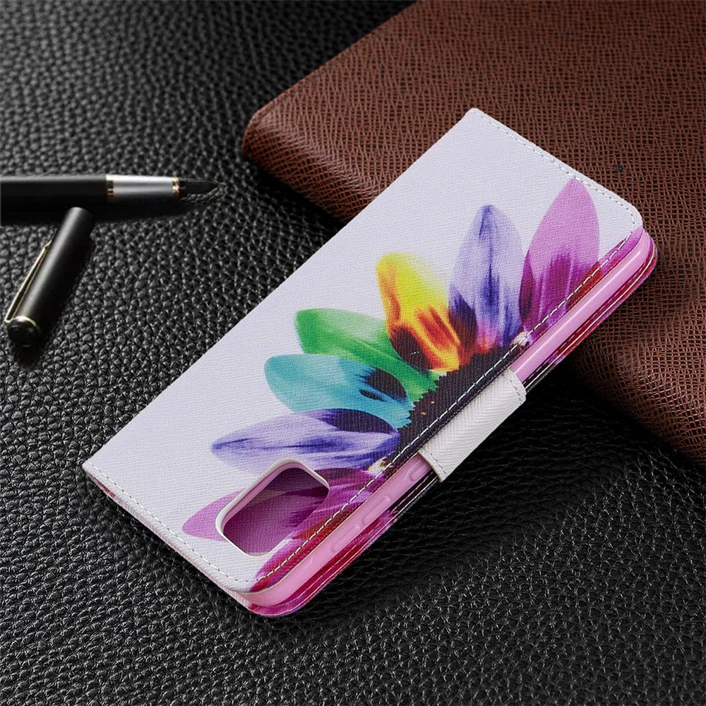 Pattern Printing Leather Wallet Protective Case for Samsung Galaxy A31 - Colorful Petal - 5