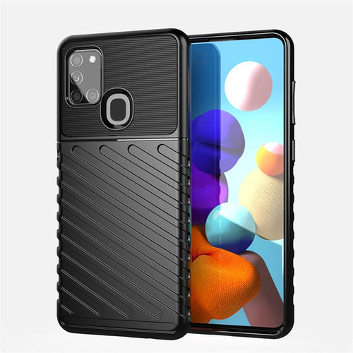 Thunder Series Twill Texture TPU Protector Case for Samsung Galaxy A21s - Black - 1