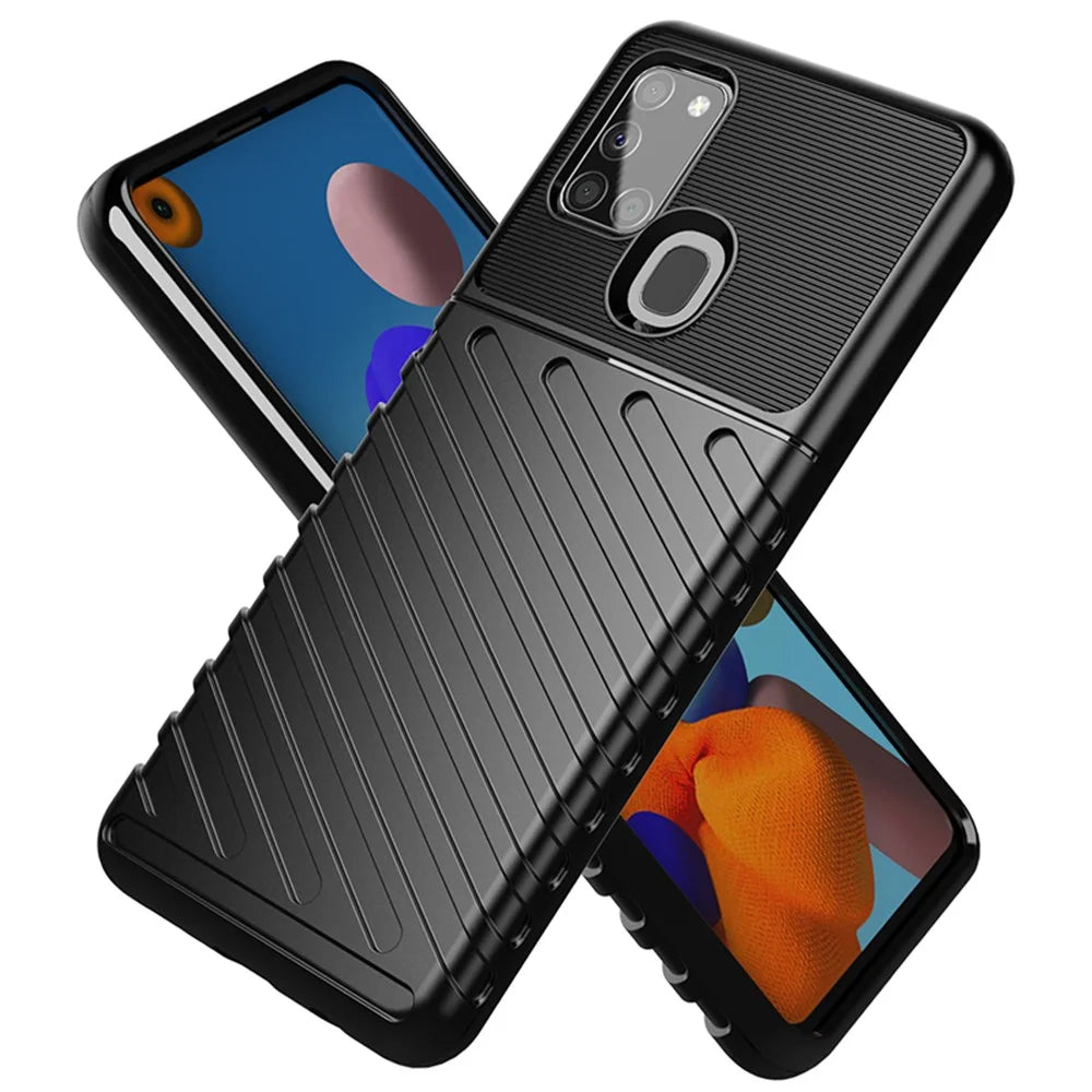 Thunder Series Twill Texture TPU Protector Case for Samsung Galaxy A21s - Black - 3