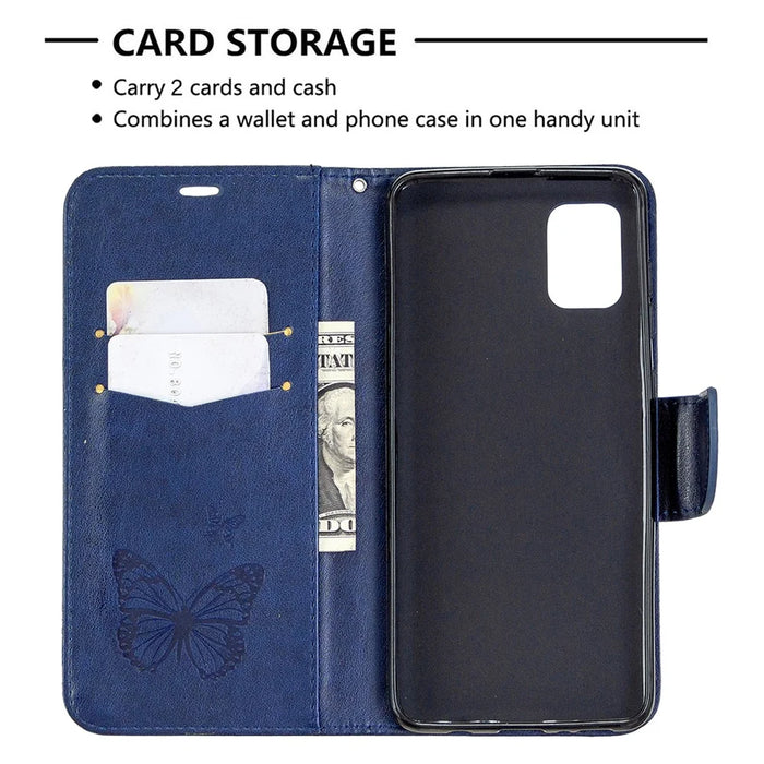 Imprint Butterfly Wallet Leather Shell for Samsung Galaxy A31 - Blue - 3