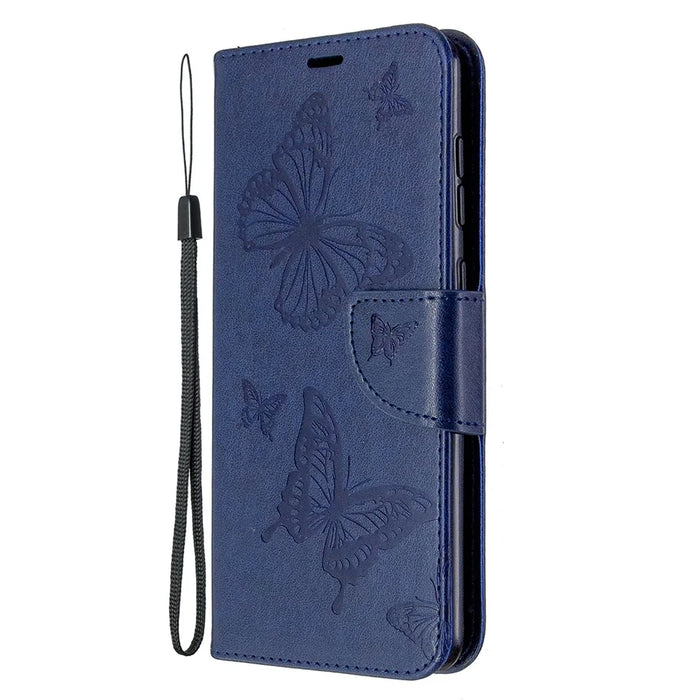Imprint Butterfly Wallet Leather Shell for Samsung Galaxy A31 - Blue - 6