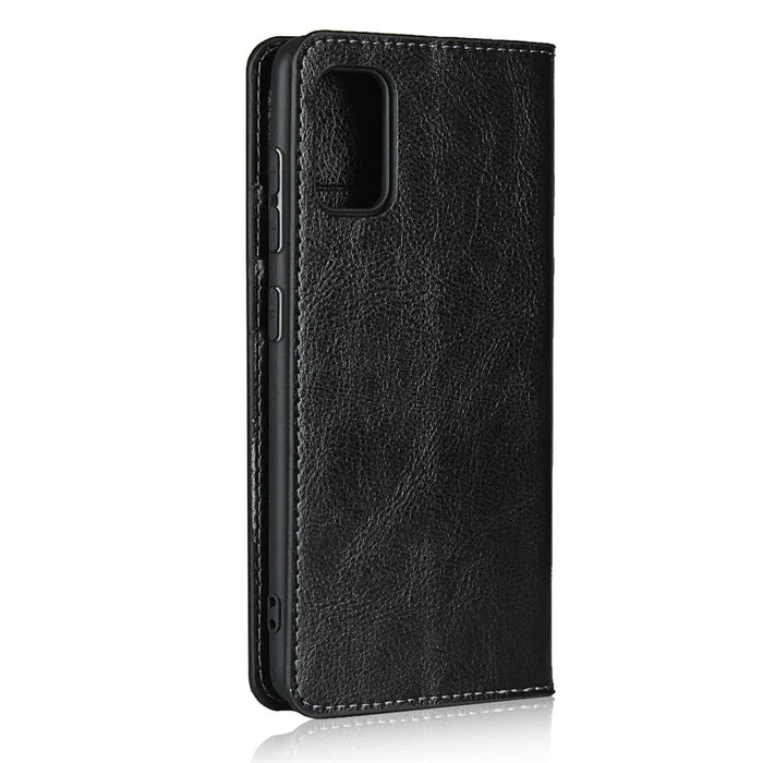 Crazy Horse Skin Genuine Leather Wallet Phone Case for Samsung Galaxy A41 (Global Version) - Black - 2