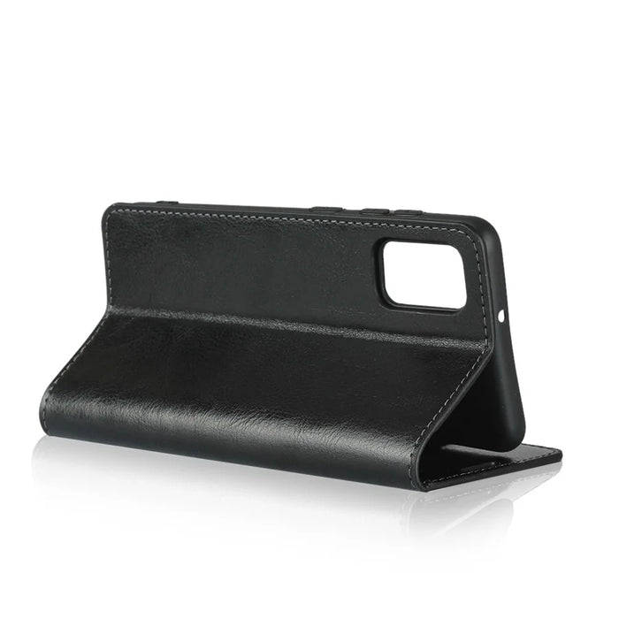 Crazy Horse Skin Genuine Leather Wallet Phone Case for Samsung Galaxy A41 (Global Version) - Black - 4