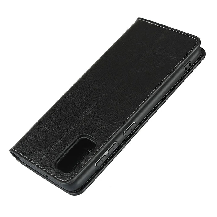 Crazy Horse Skin Genuine Leather Wallet Phone Case for Samsung Galaxy A41 (Global Version) - Black - 5