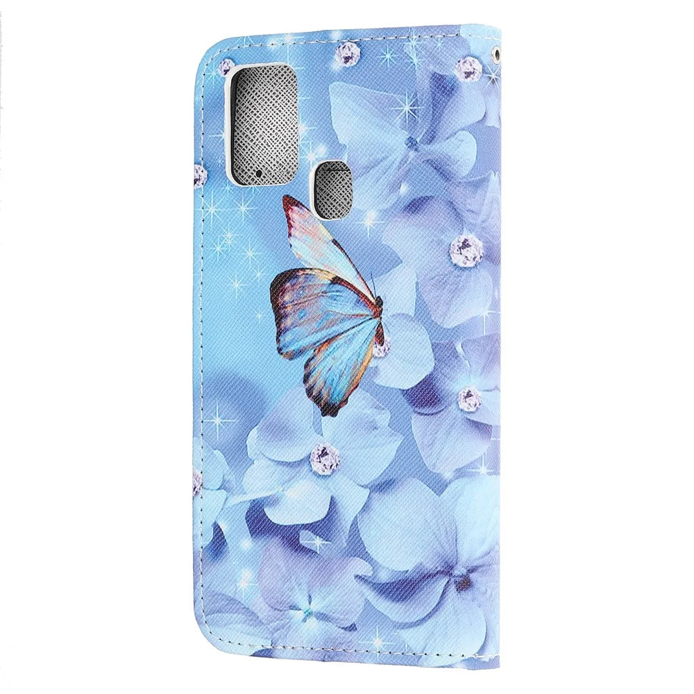 Pattern Printing Cross Texture Leather Mobile Cover for Samsung Galaxy M21 / M30s - Butterfly and Flowers - 3