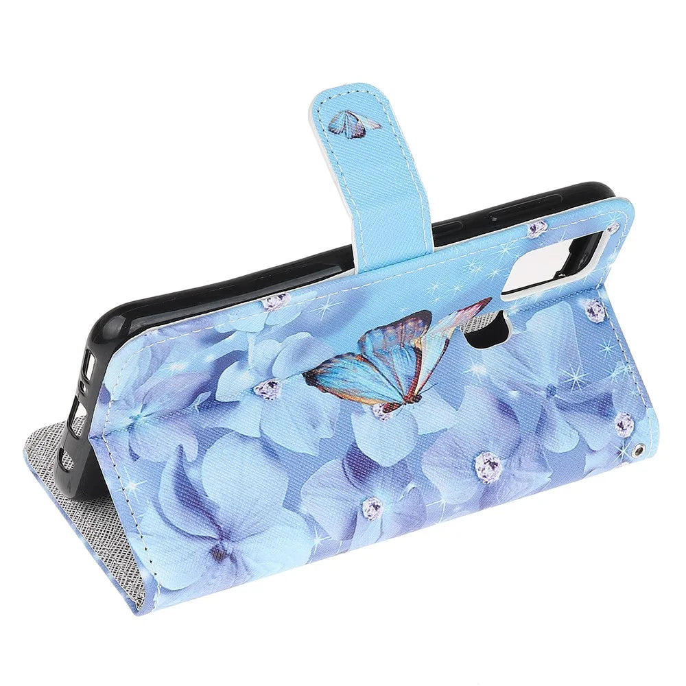 Pattern Printing Cross Texture Leather Mobile Cover for Samsung Galaxy M21 / M30s - Butterfly and Flowers - 4