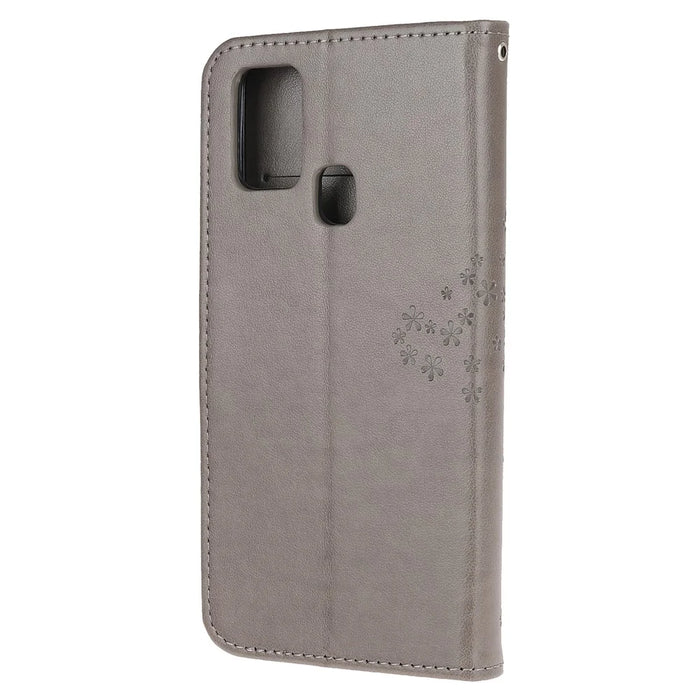 Imprint Tree Owl Leather Stylish Wallet  Stand Case for Samsung Galaxy A21s - Grey - 3