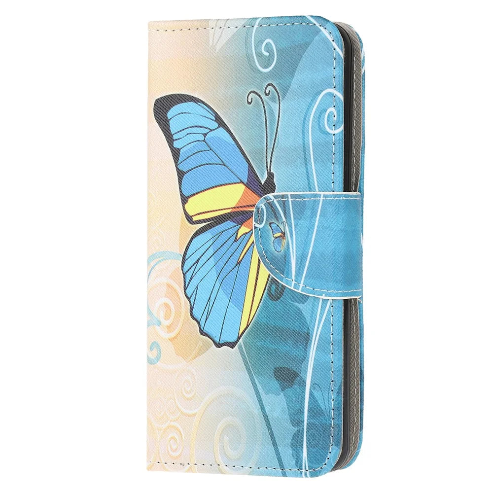 Cross Texture Pattern Printing Leather Wallet Phone Cover with Strap for Samsung Galaxy A21s - Blue Butterflies - 2