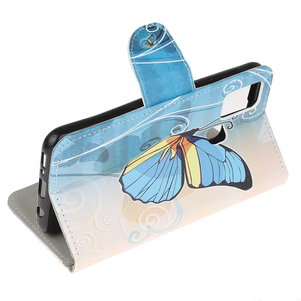 Cross Texture Pattern Printing Leather Wallet Phone Cover with Strap for Samsung Galaxy A21s - Blue Butterflies - 4