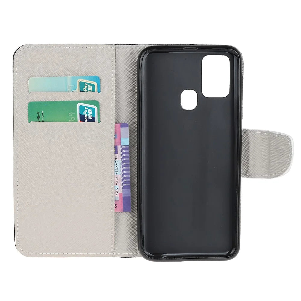 Cross Texture Pattern Printing Leather Wallet Phone Cover with Strap for Samsung Galaxy A21s - Blue Butterflies - 6