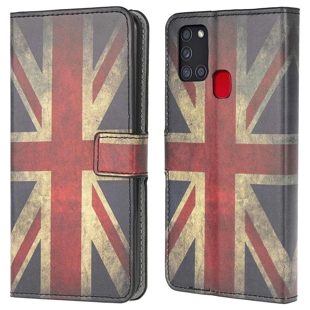 Pattern Printing Leather Wallet Stand Case for Samsung Galaxy A21s Anti-Scratch Surface Phone Shell - Retro UK Flag - 1