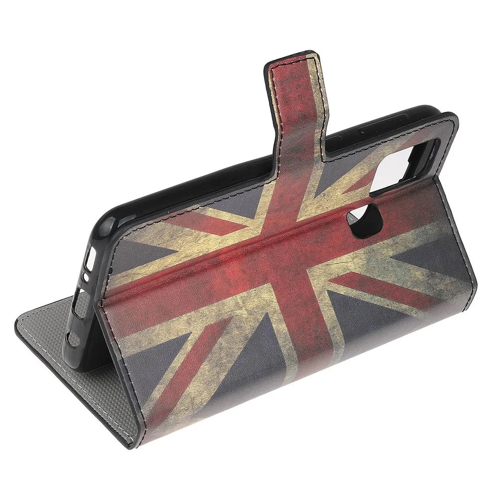 Pattern Printing Leather Wallet Stand Case for Samsung Galaxy A21s Anti-Scratch Surface Phone Shell - Retro UK Flag - 4