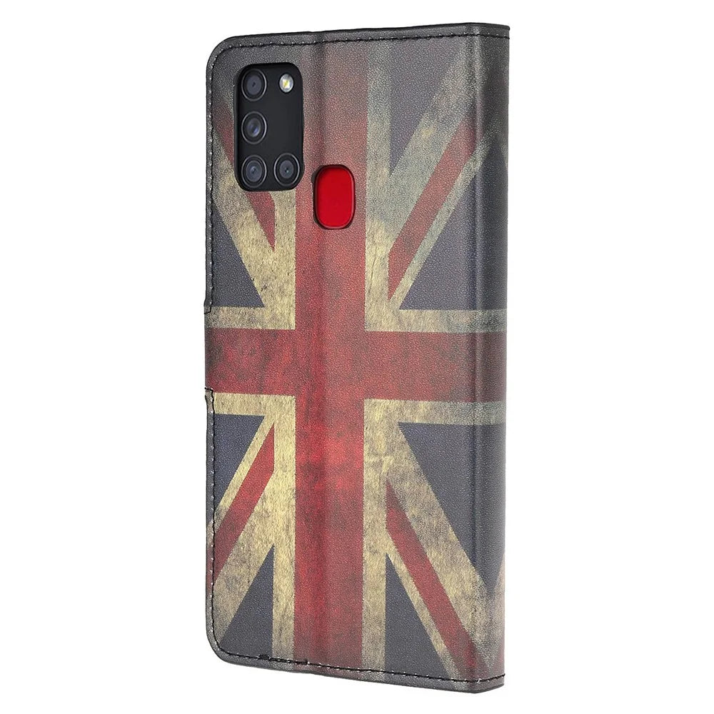Pattern Printing Leather Wallet Stand Case for Samsung Galaxy A21s Anti-Scratch Surface Phone Shell - Retro UK Flag - 6