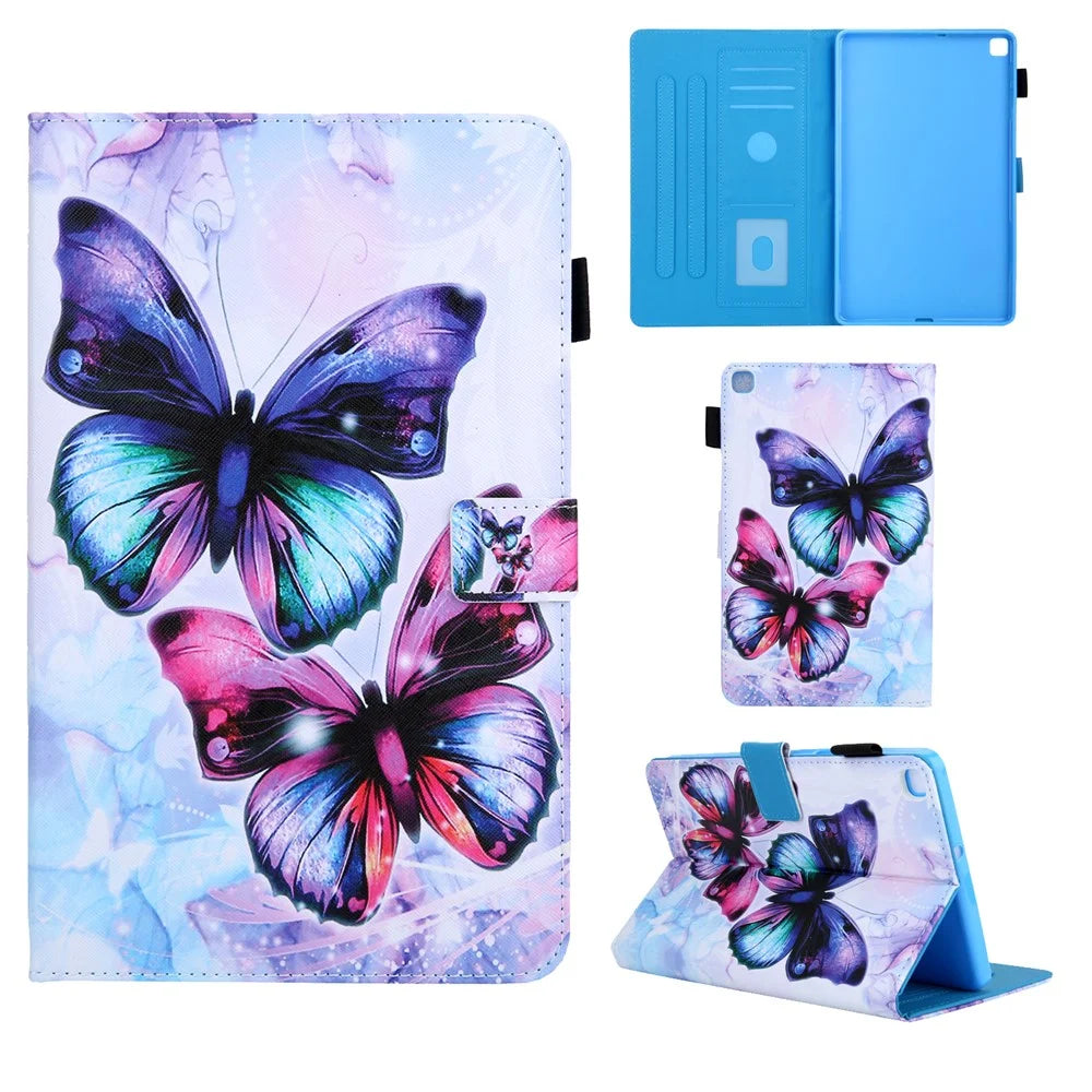 Pattern Printing Leather Card Holder Tablet Protective Case for Samsung Galaxy Tab A 8.0 Wi-Fi (2019) SM-T290 - Butterfly - 1