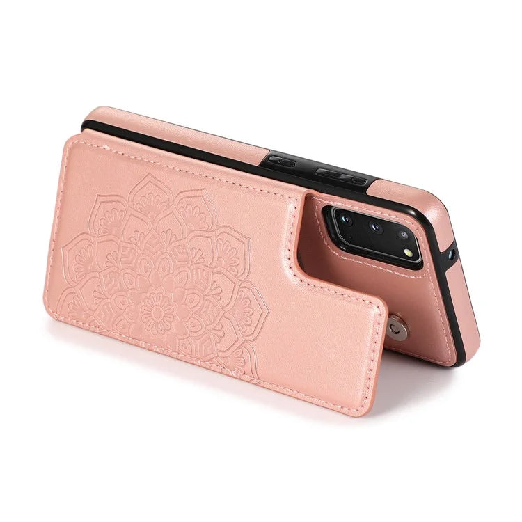 Imprint Mandala Flower PU Leather + TPU Phone Casing for Samsung Galaxy S20 4G/S20 5G - Rose Gold - 3