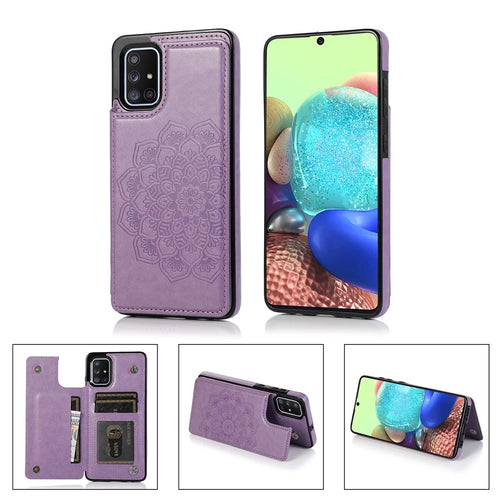 Imprint Mandala Flower PU Leather + TPU Shell for Samsung Galaxy A71 SM-A715 - Purple - 1