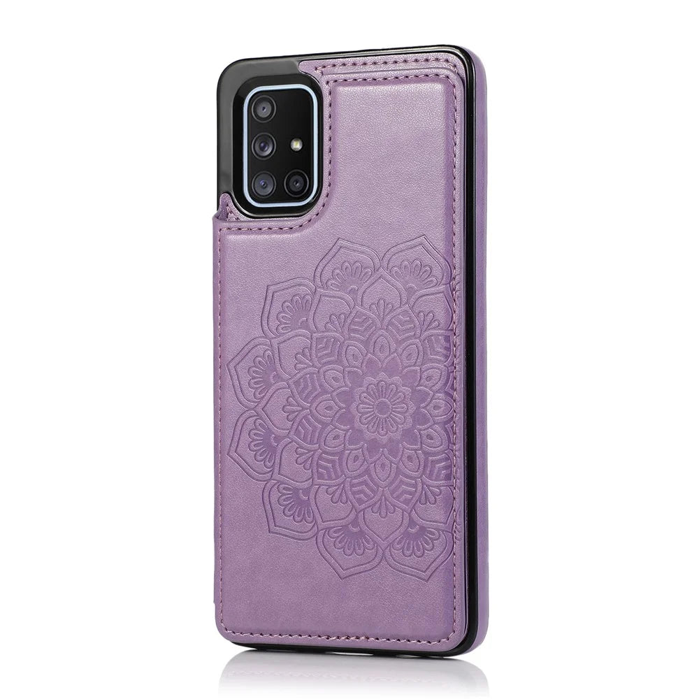 Imprint Mandala Flower PU Leather + TPU Shell for Samsung Galaxy A71 SM-A715 - Purple - 2