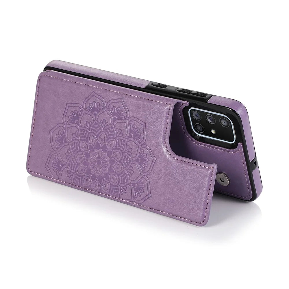 Imprint Mandala Flower PU Leather + TPU Shell for Samsung Galaxy A71 SM-A715 - Purple - 4