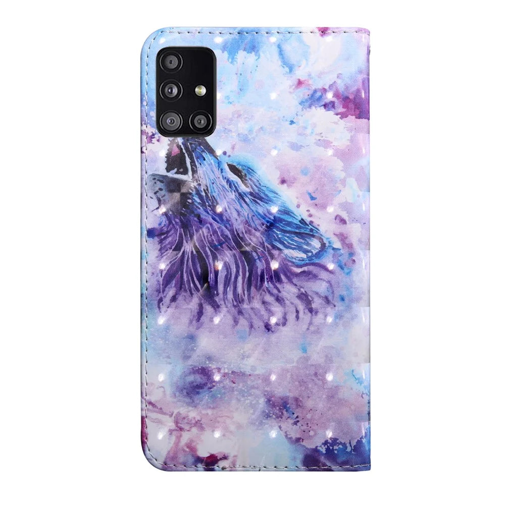 Light Spot Decor Pattern Printing Wallet Stand Leather Case with Strap for Samsung Galaxy A51 5G SM-A516 - Wolf - 3
