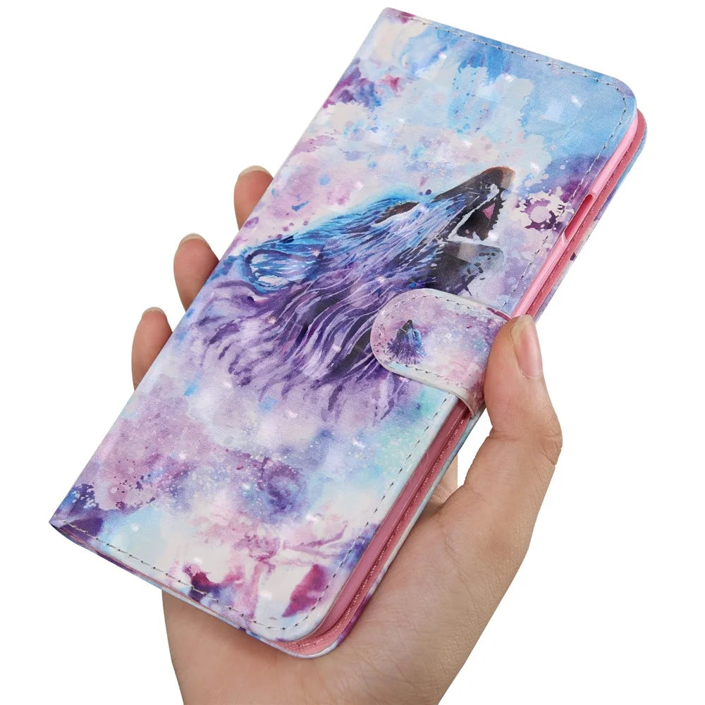 Light Spot Decor Pattern Printing Wallet Stand Leather Case with Strap for Samsung Galaxy A51 5G SM-A516 - Wolf - 6