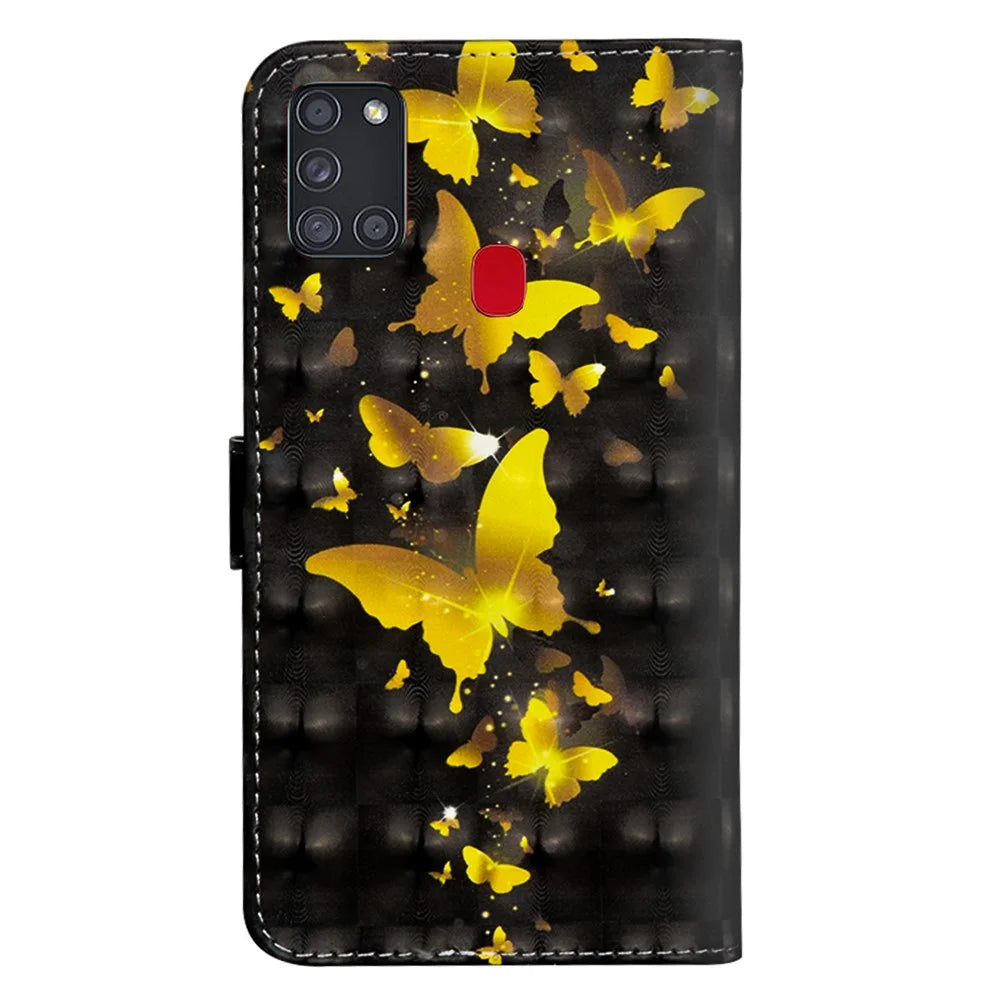 Light Spot Decor Pattern Printing Wallet Stand Leather Case with Strap for Samsung Galaxy A21s - Gold Butterfly - 3