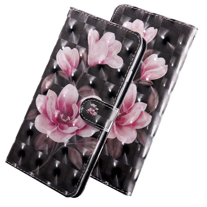 Light Spot Decor Pattern Printing Wallet Stand Leather Case with Strap for Samsung Galaxy M21 - Pink Flower - 4