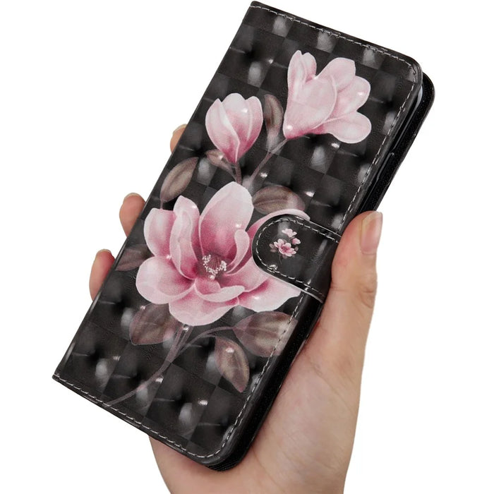 Light Spot Decor Pattern Printing Wallet Stand Leather Case with Strap for Samsung Galaxy M21 - Pink Flower - 6