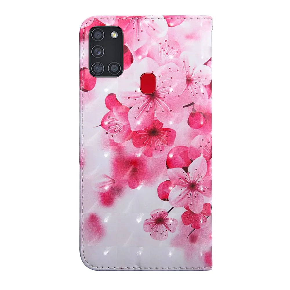 Light Spot Decor Pattern Printing Wallet Stand Leather Case with Strap for Samsung Galaxy A21s - Rose Flower - 3