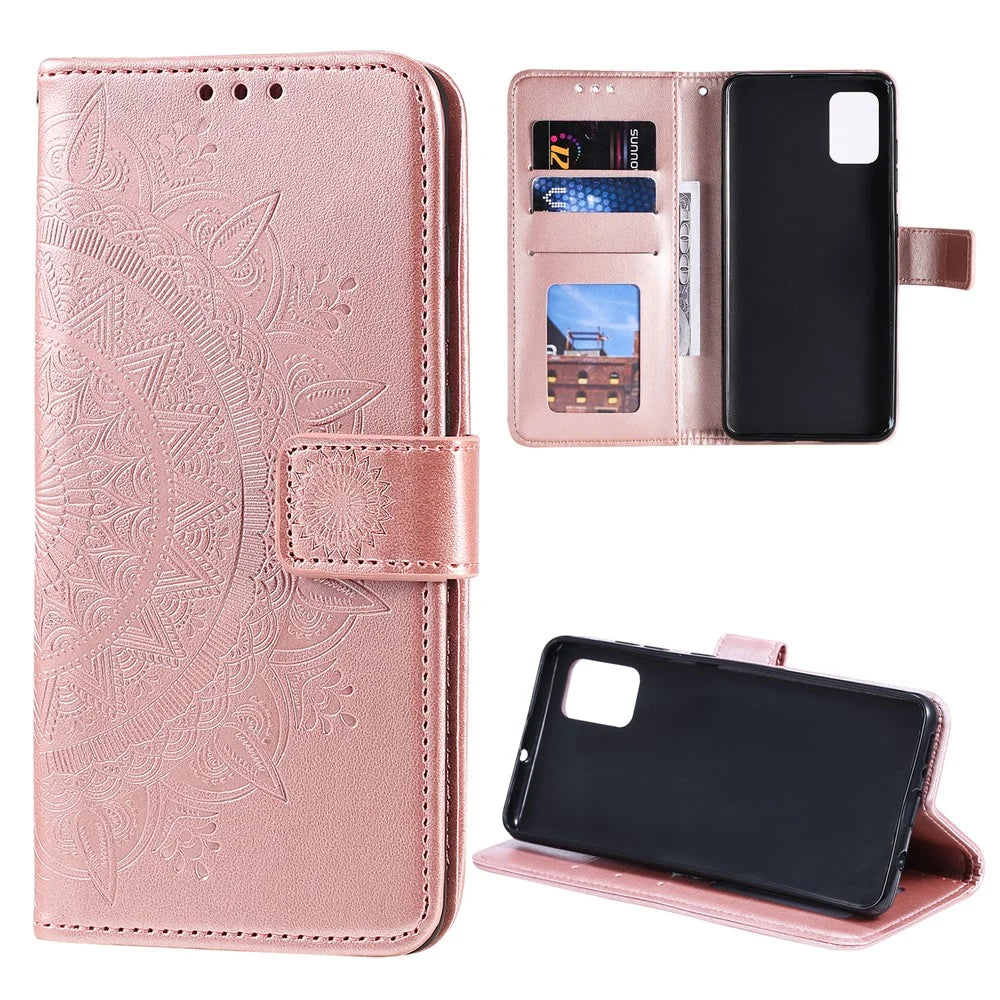 Imprinted Mandala Flower Wallet Leather Flip Case for Samsung Galaxy Note20/Note20 5G - Rose Gold - 1
