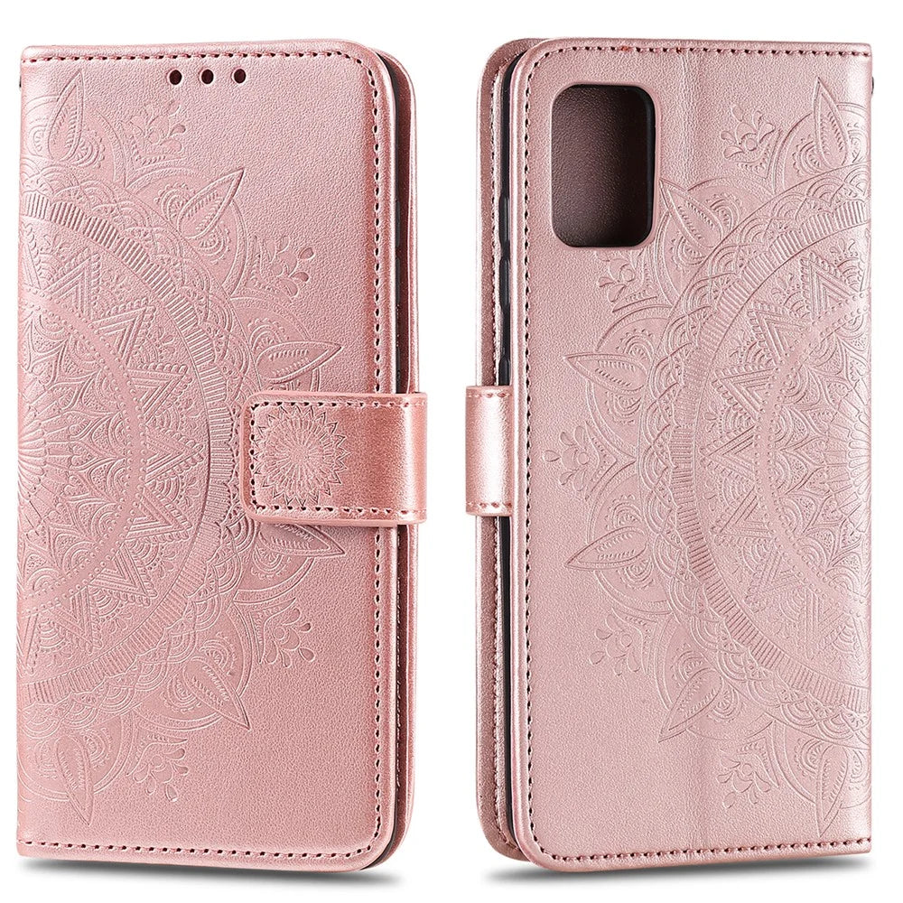 Imprinted Mandala Flower Wallet Leather Flip Case for Samsung Galaxy Note20/Note20 5G - Rose Gold - 2